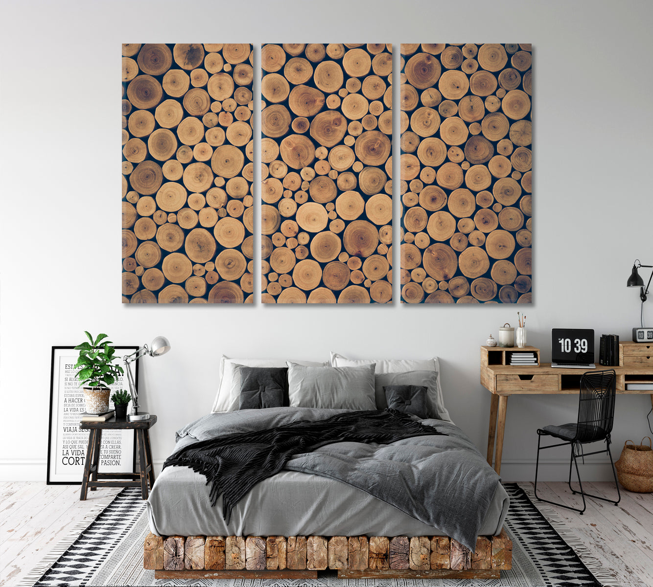 Round Teak Wood Abstract Pattern Abstract Art Print Artesty 3 panels 36" x 24" 