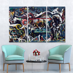 WOLF Abstract Jackson Pollock Style Contemporary Art Artesty 3 panels 36" x 24" 