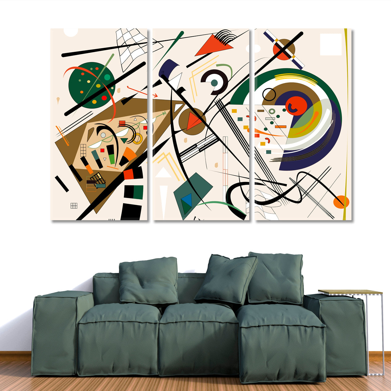 KANDINSKY STYLE Abstract Fancy Geometric Forms Curved Shapes Abstract Art Print Artesty 3 panels 36" x 24" 