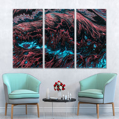FRACTAL Turquoise Coral Black Abstract Creative Pattern Abstract Art Print Artesty 3 panels 36" x 24" 