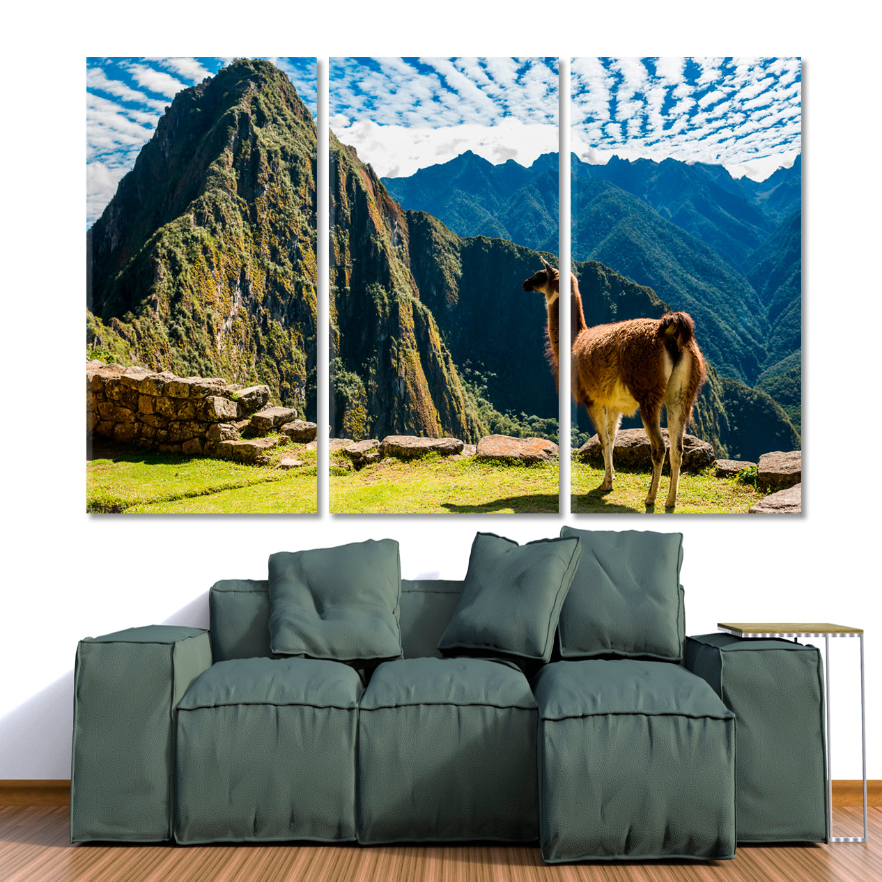 Seven World Wonders Machu Picchu Peru Mountain Ridge Lama Famous Landmarks Artwork Print Artesty 3 panels 36" x 24" 