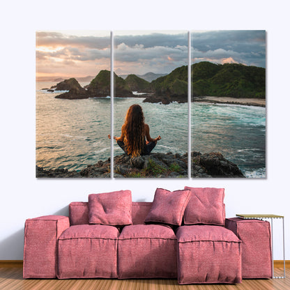 YOGA Lotus Pose Ocean Mountain Nature Wall Canvas Print Artesty   