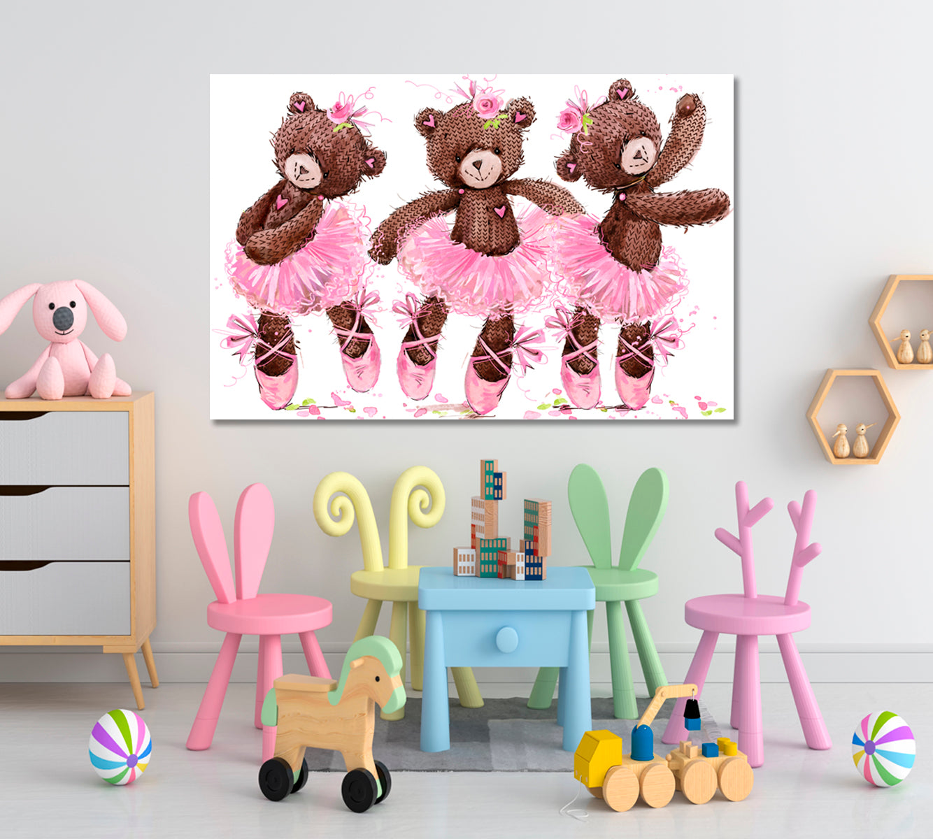 Kids Room Nursery Concept Cute Teddy Bear Sweet Cartoon Ballerina Canvas Print Kids Room Canvas Art Print Artesty   