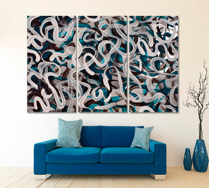 INSPIRED BY POLLOCK Turquoise Brown White Gray Strokes Modern Art Contemporary Art Artesty 3 panels 36" x 24" 