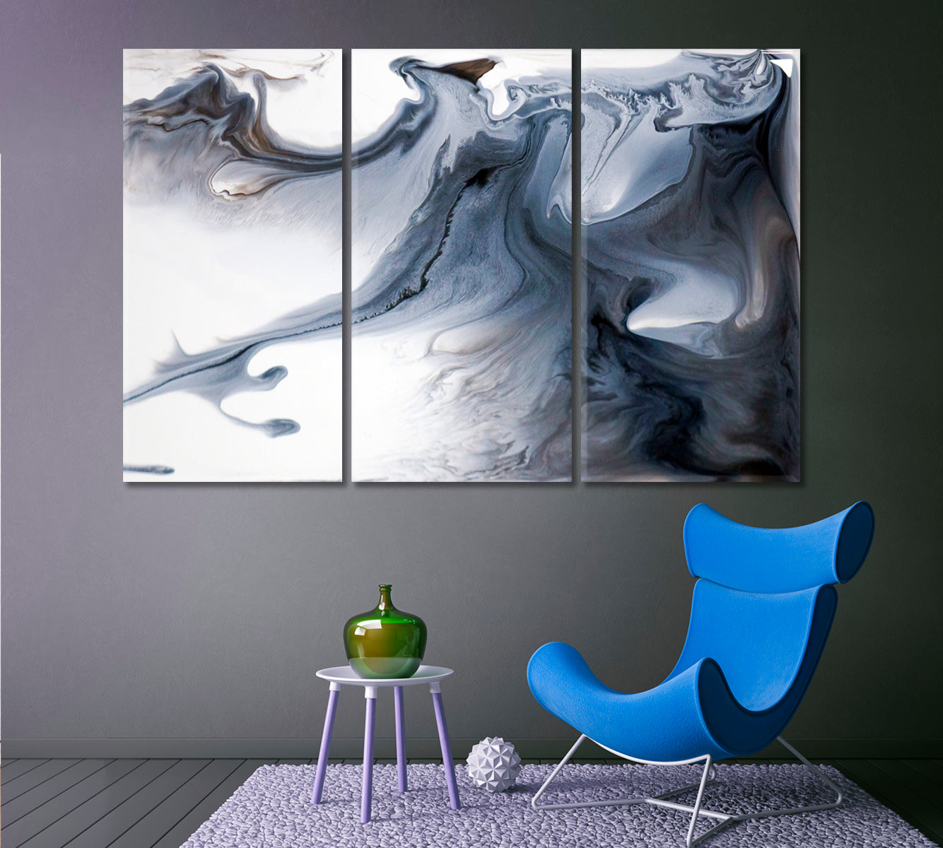 Abstract Gray Flow Clouds Painting Fluid Art, Oriental Marbling Canvas Print Artesty   