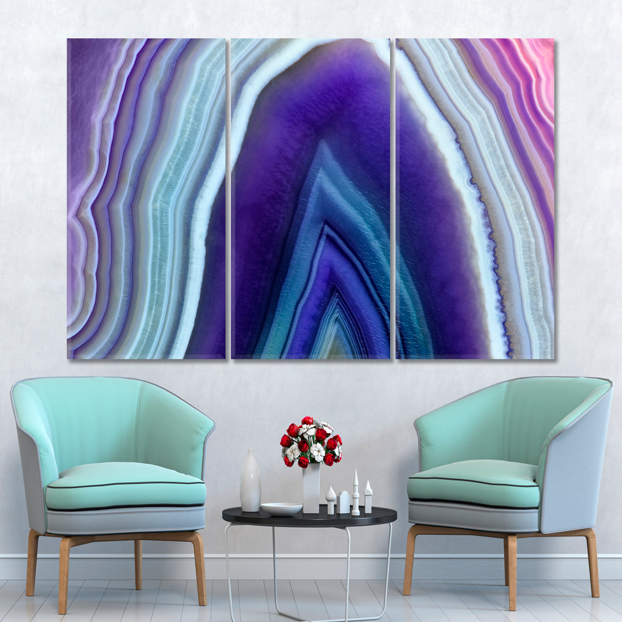 Amazing Violet Agate Crystal Cross Section Purple Abstract Structure Abstract Art Print Artesty 3 panels 36" x 24" 