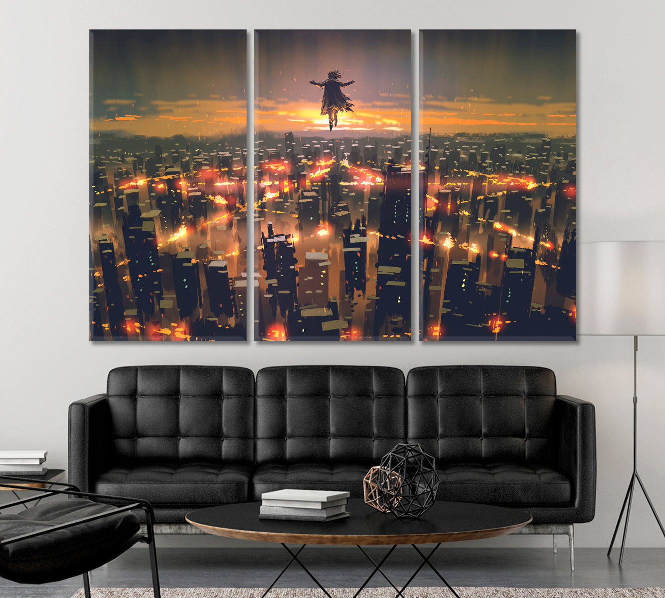 Man Floating Sky Over City Fantasy Surreal Painting Surreal Fantasy Large Art Print Décor Artesty   