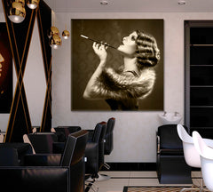 RETRO Hairstyle Lady Vintage Style Beautiful Woman Smoking Mouthpiece | S Beauty Salon Artwork Prints Artesty   
