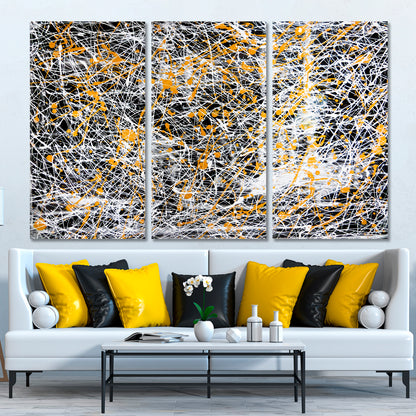 Abstract Drip White Black Yellow Modern Expressionist Contemporary Art Artesty   