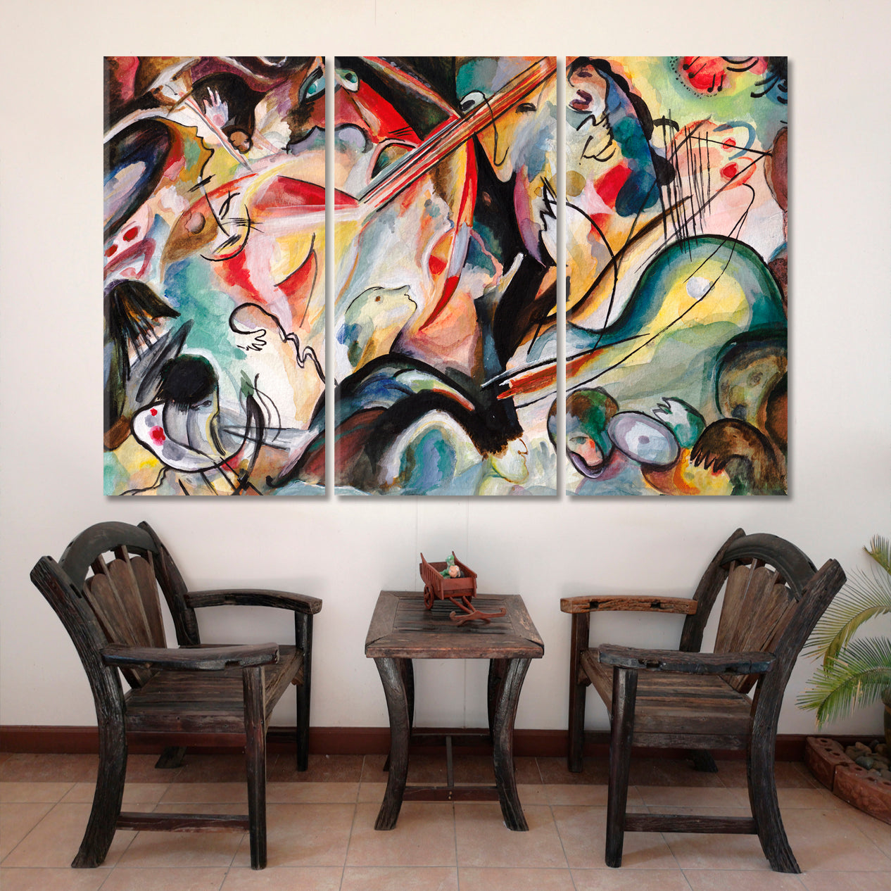 Kandinsky's Motives Modern Abstract Figurative Contemporary Art Artesty 3 panels 36" x 24" 