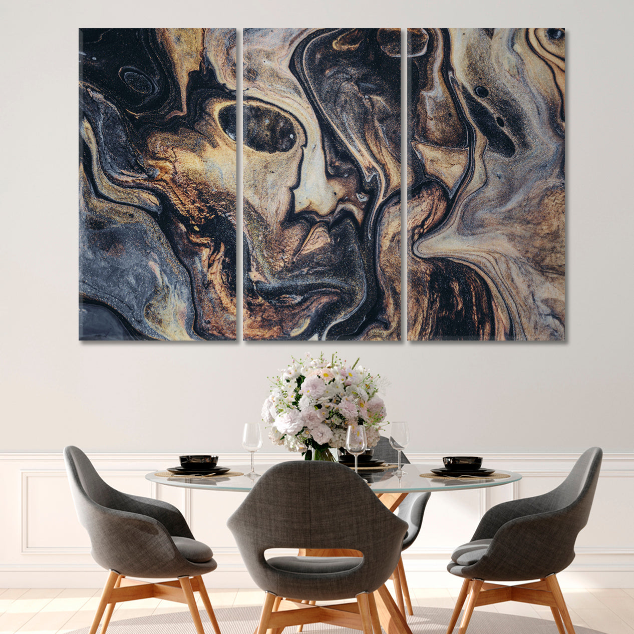 Trendy Marble Fluid Art, Oriental Marbling Canvas Print Artesty   