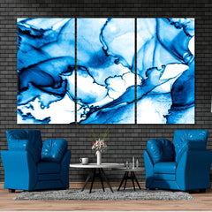 Alcohol Ink Smears Clouds Macro Indigo Blue Marble Winter Tones Fluid Art, Oriental Marbling Canvas Print Artesty   