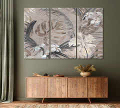 Tender Beige Tropical Leaves Abstraction Tropical, Exotic Art Print Artesty 3 panels 36" x 24" 