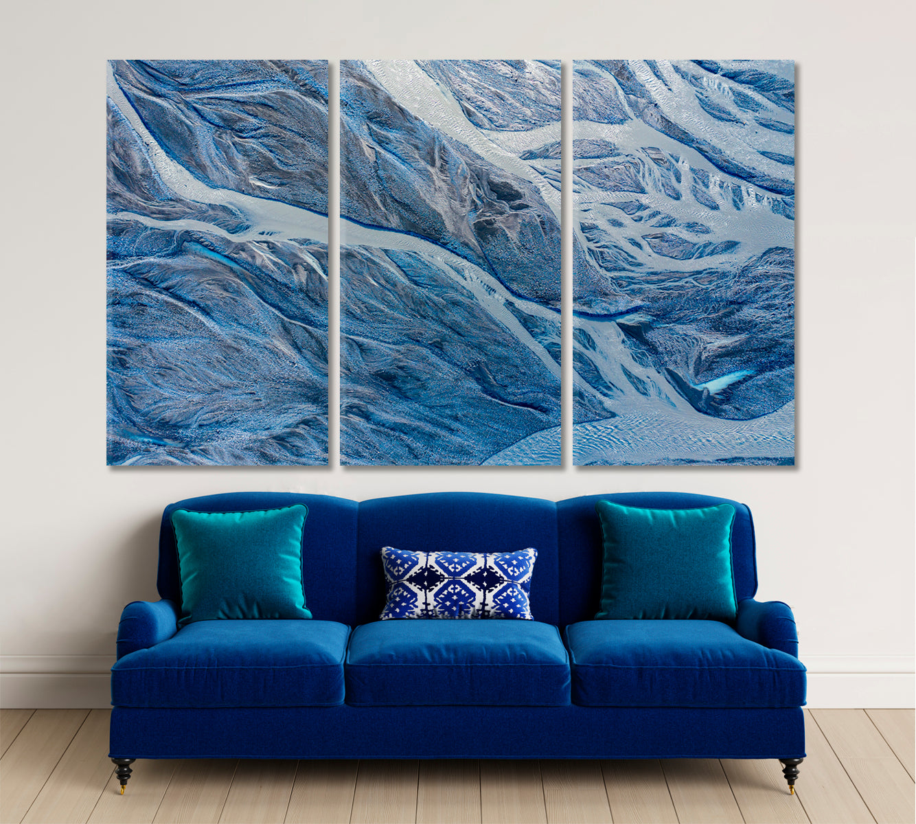 Abstract Naturalism Optical Illusion Aerial View Melting Glacier Iceland Abstract Art Print Artesty 3 panels 36" x 24" 