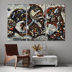 MASKED FORMS Jackson Pollock Style Contemporary Art Artesty 3 panels 36" x 24" 