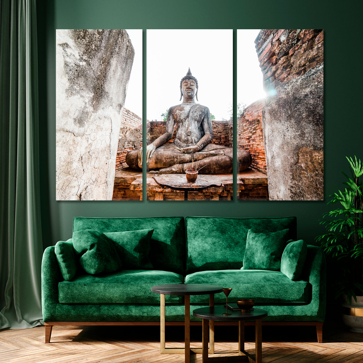 Ruins Temple Sukhothai Historical Park Unesco World Heritage Thailand Famous Landmarks Artwork Print Artesty 3 panels 36" x 24" 