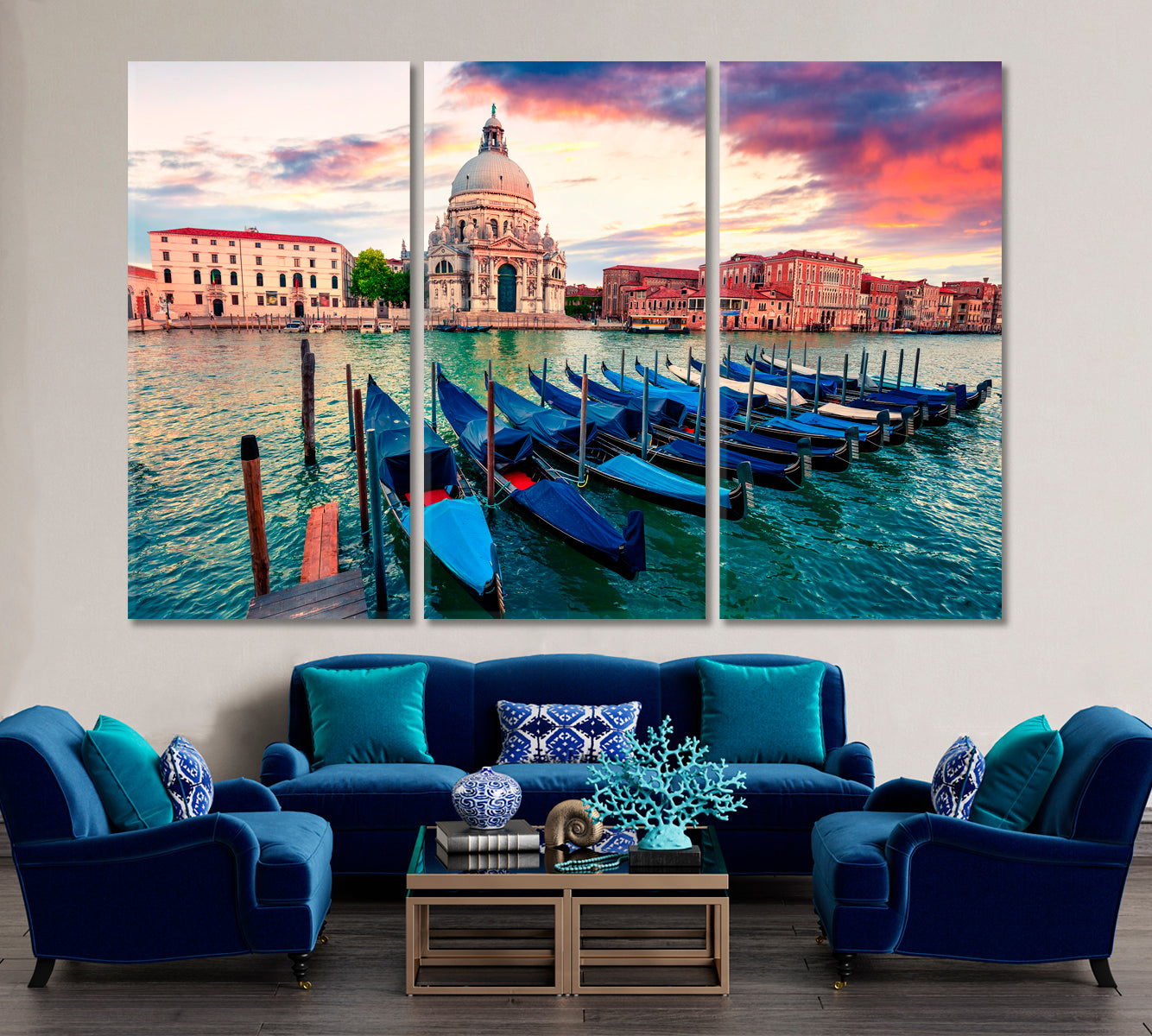 Gondolas Grand Canal Basilica Santa Maria Venice Italy Cities Wall Art Artesty 3 panels 36" x 24" 