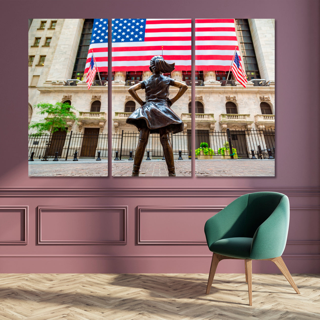 Fearless Girl American Flag New York Stock Exchange Building Cities Wall Art Artesty   