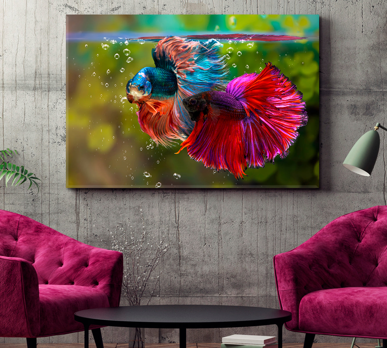 Aquarium Multicolor Siamese Fighting Fish Underwater Nautical, Sea Life Pattern Art Artesty   