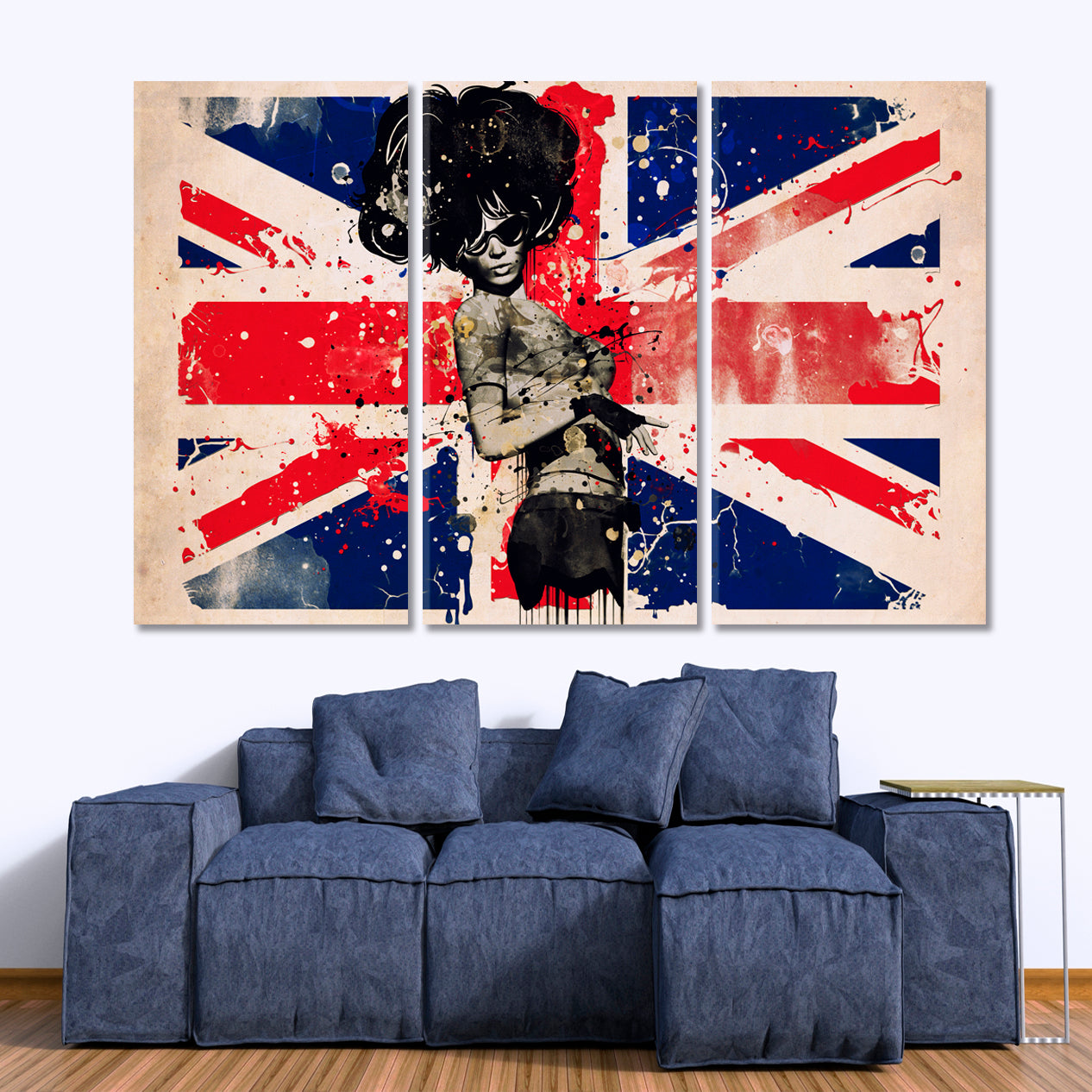 Fashion Woman British Flag Modern Grunge Style Posters, Flags Giclee Print Artesty 3 panels 36" x 24" 