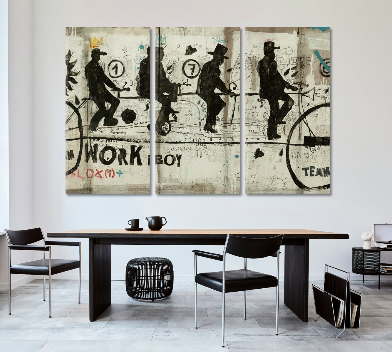 TEAMWORK BOYS Sports Bike Grunge Graffiti Style Office Decor Office Wall Art Canvas Print Artesty 3 panels 36" x 24" 