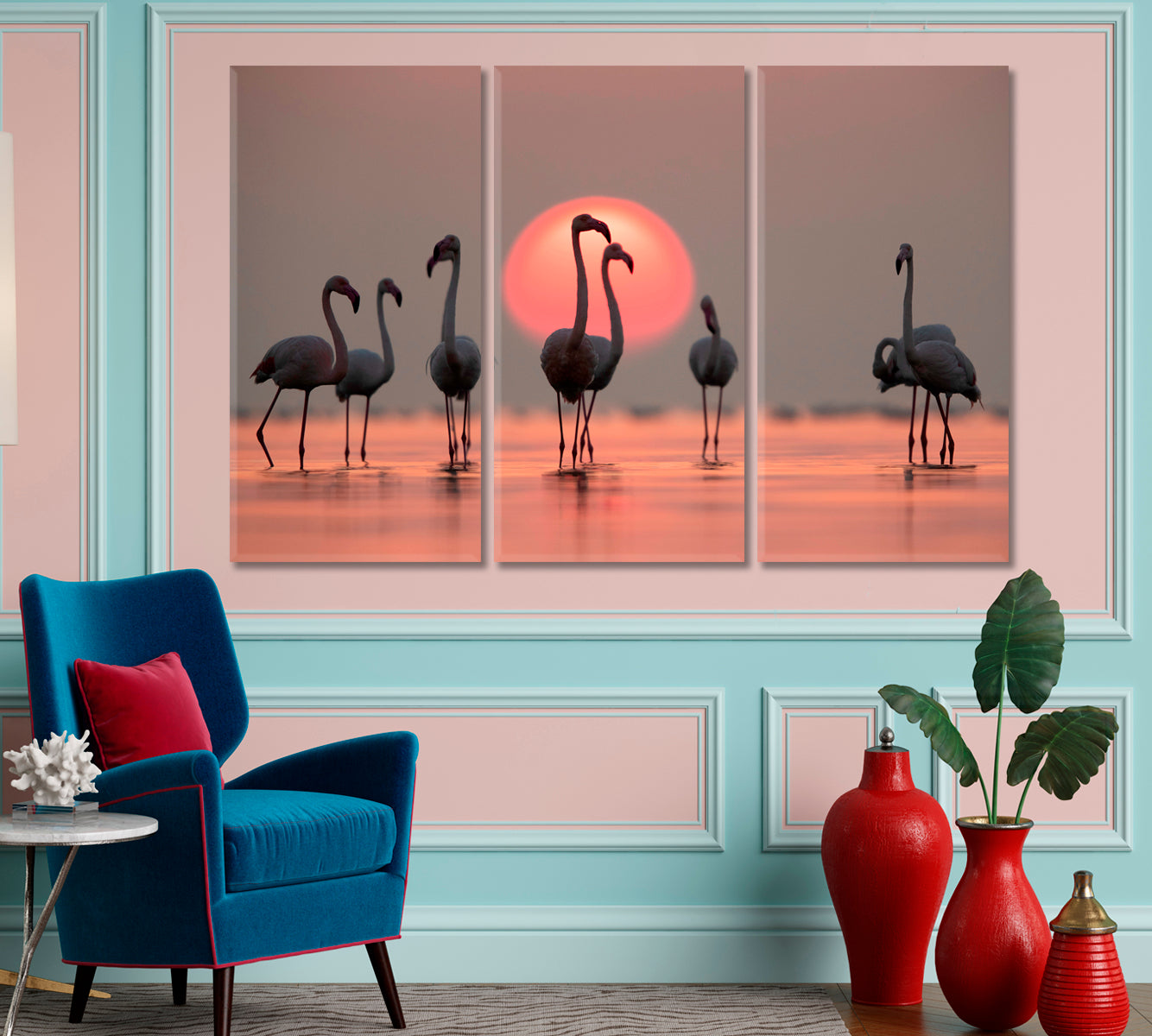 Asker Coast Greater Flamingos Amazing Coral Hue Sunset Dramatic Sky Wild Life Framed Art Artesty   