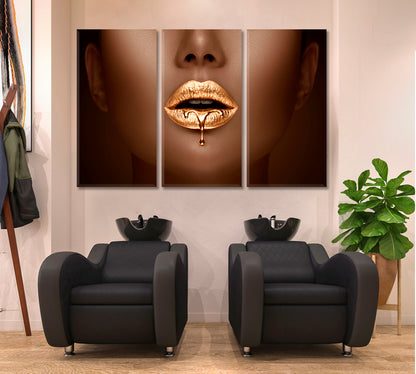 Beautiful Golden Lipstick Dripping Makeup Gold Lips Beauty Salon Artwork Prints Artesty   