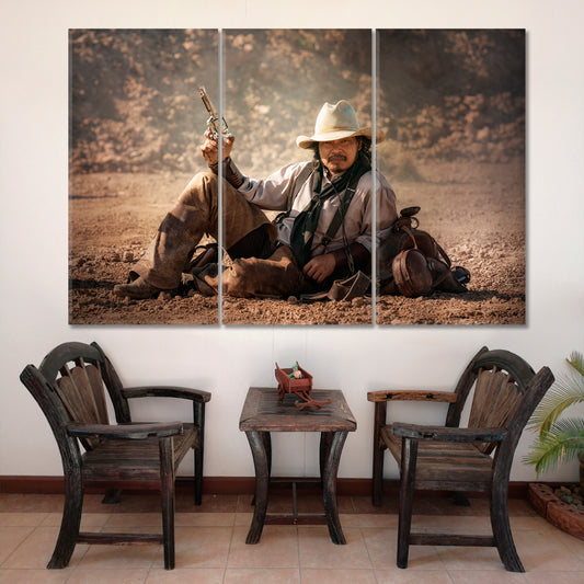 COWBOY TEXAS RANGER Wild West Vintage Retro Style Rodeo Icon Vintage Affordable Canvas Print Artesty 3 panels 36" x 24" 