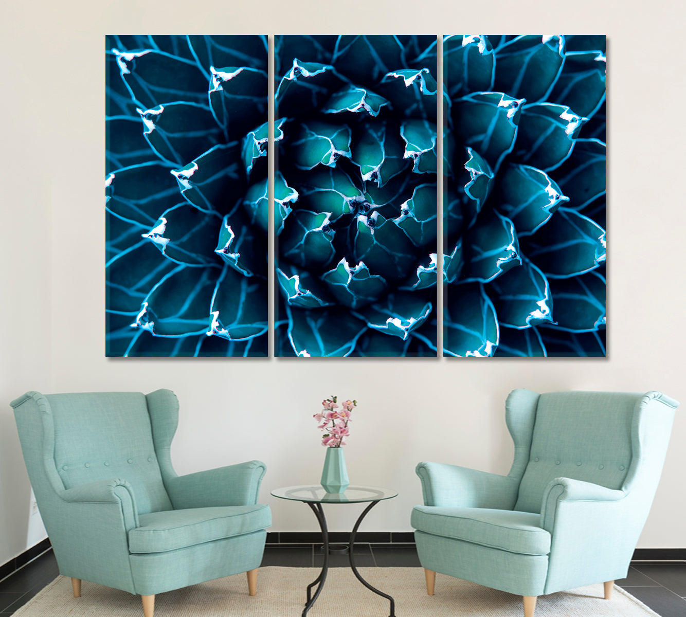 Agave Cactus Abstract Natural Tropical Pattern Floral & Botanical Split Art Artesty 3 panels 36" x 24" 