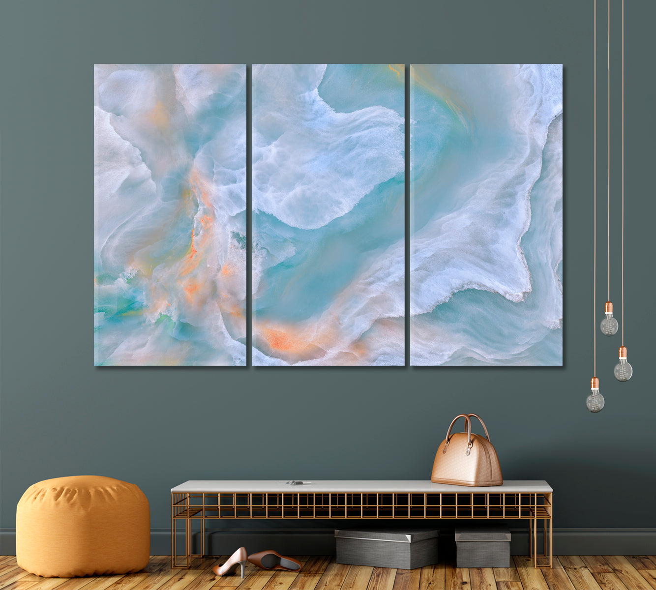 Cloudy Abstract Onyx Marble Veins Free-flowing Natural Luxury Artwork Fluid Art, Oriental Marbling Canvas Print Artesty 3 panels 36" x 24" 