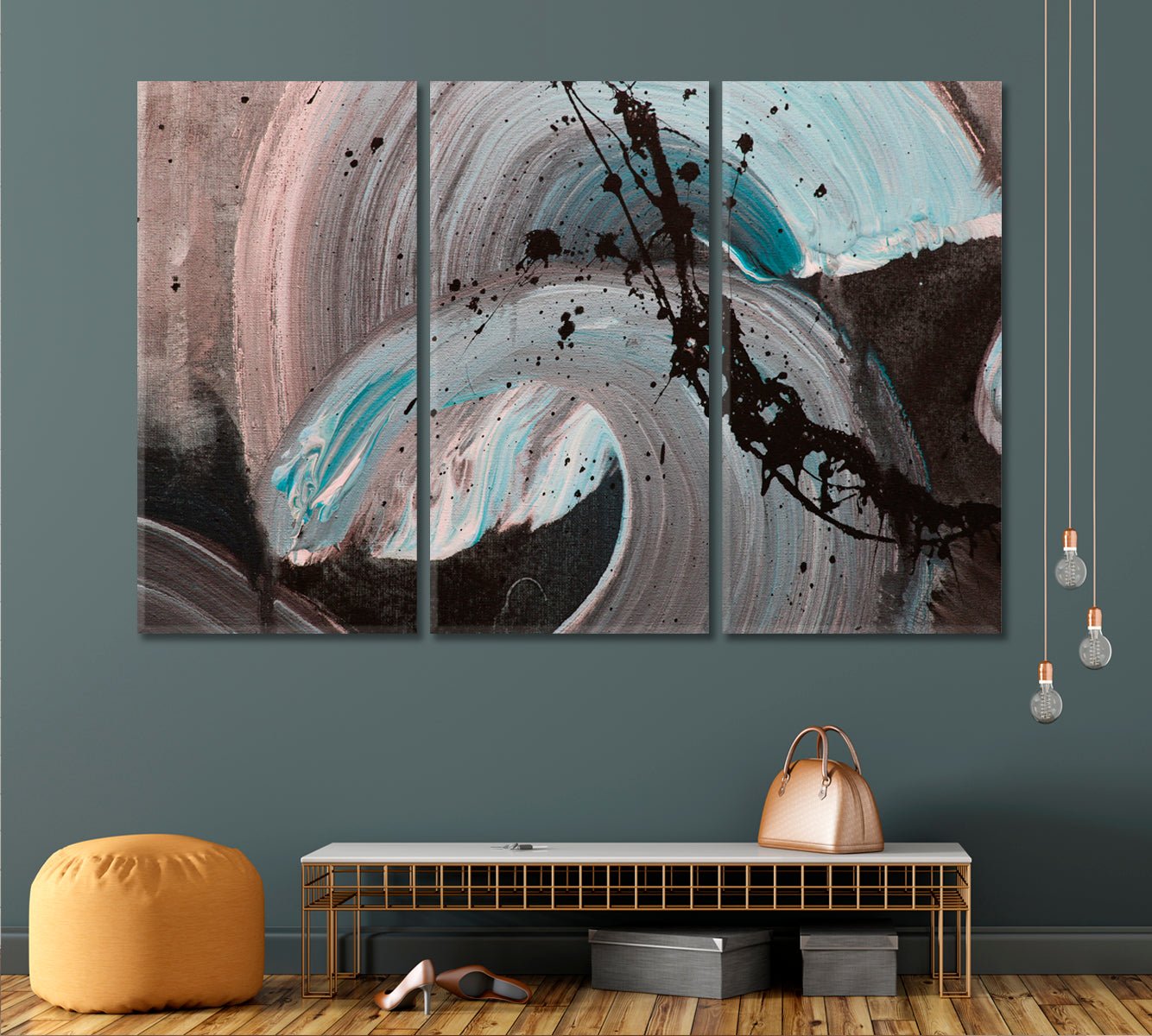 Brown Beige Turquoise Brush Strokes Modern Abstract Trendy Artwork Abstract Art Print Artesty   