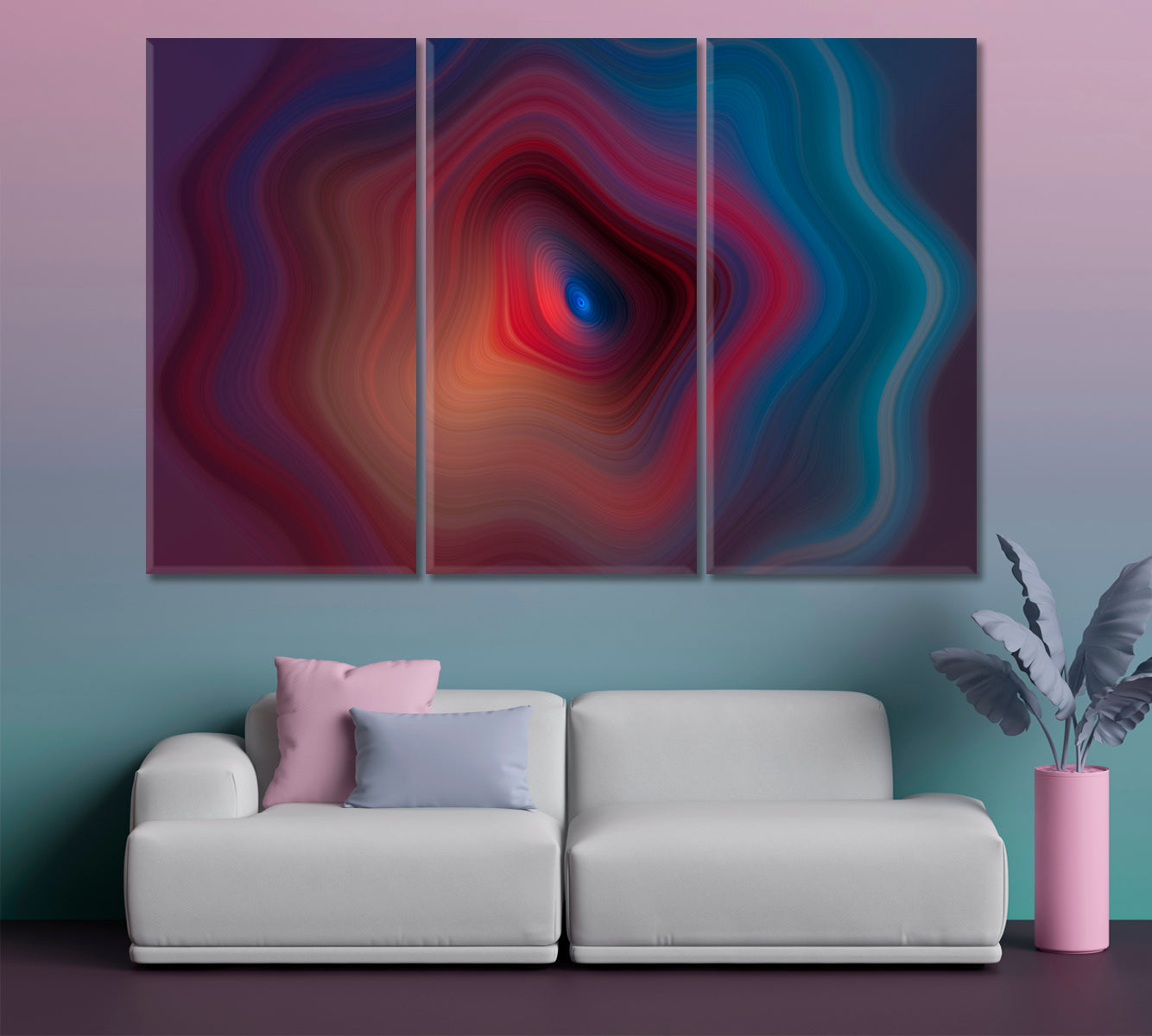Rainbow Graphic Circular Waves Abstract Gradient Modern Artwork Abstract Art Print Artesty 3 panels 36" x 24" 