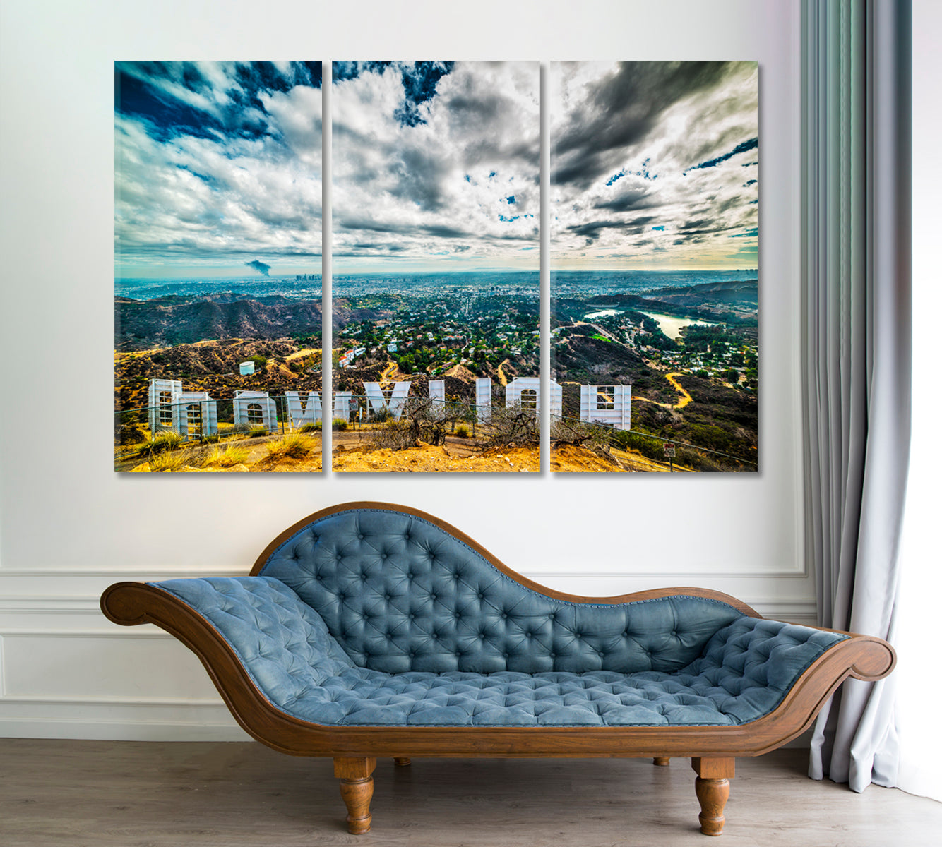 HOLLYWOOD LOS ANGELES CALIFORNIA Famous Hollywood Hills Sign Famous Landmarks Artwork Print Artesty 3 panels 36" x 24" 