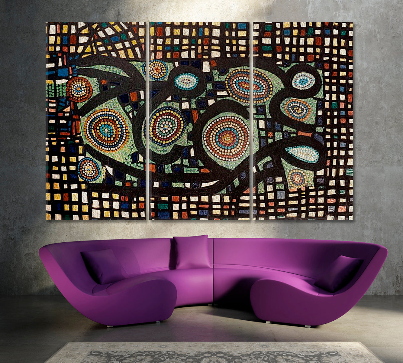 GEOMETRIC ABSTRACTION Futuristic Pattern Unique Composition Contemporary Art Artesty 3 panels 36" x 24" 