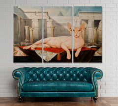 Cat Sphinx Painting Famous Landmarks Artwork Print Artesty 3 panels 36" x 24" 