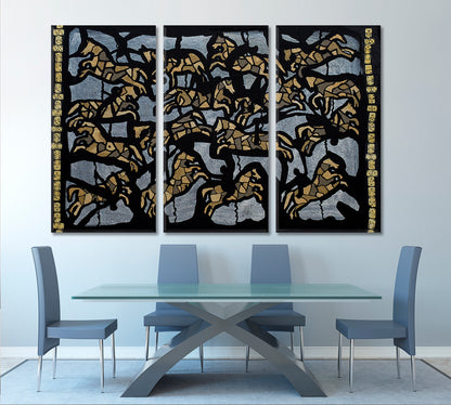 HORSES Abstract Contemporary Ornaments Masterpiece Boho Style Art Contemporary Art Artesty 3 panels 36" x 24" 