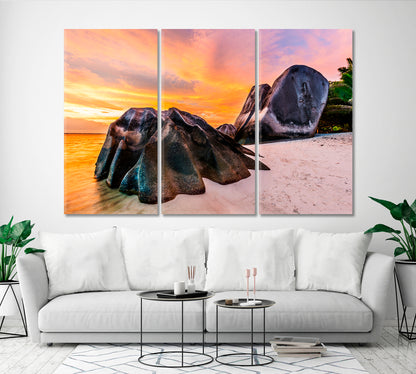 SEYCHELLES ISLAND Shaped Granite Boulders Sunset White Beach Scenery Landscape Fine Art Print Artesty   