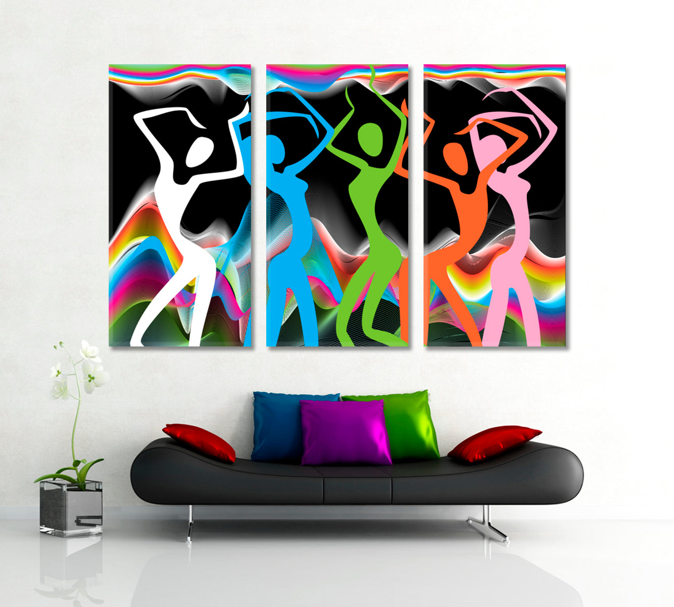SPORT AND FITNESS Colorful Stylized Silhouettes Dancing Girls Motivation Sport Poster Print Decor Artesty 3 panels 36" x 24" 