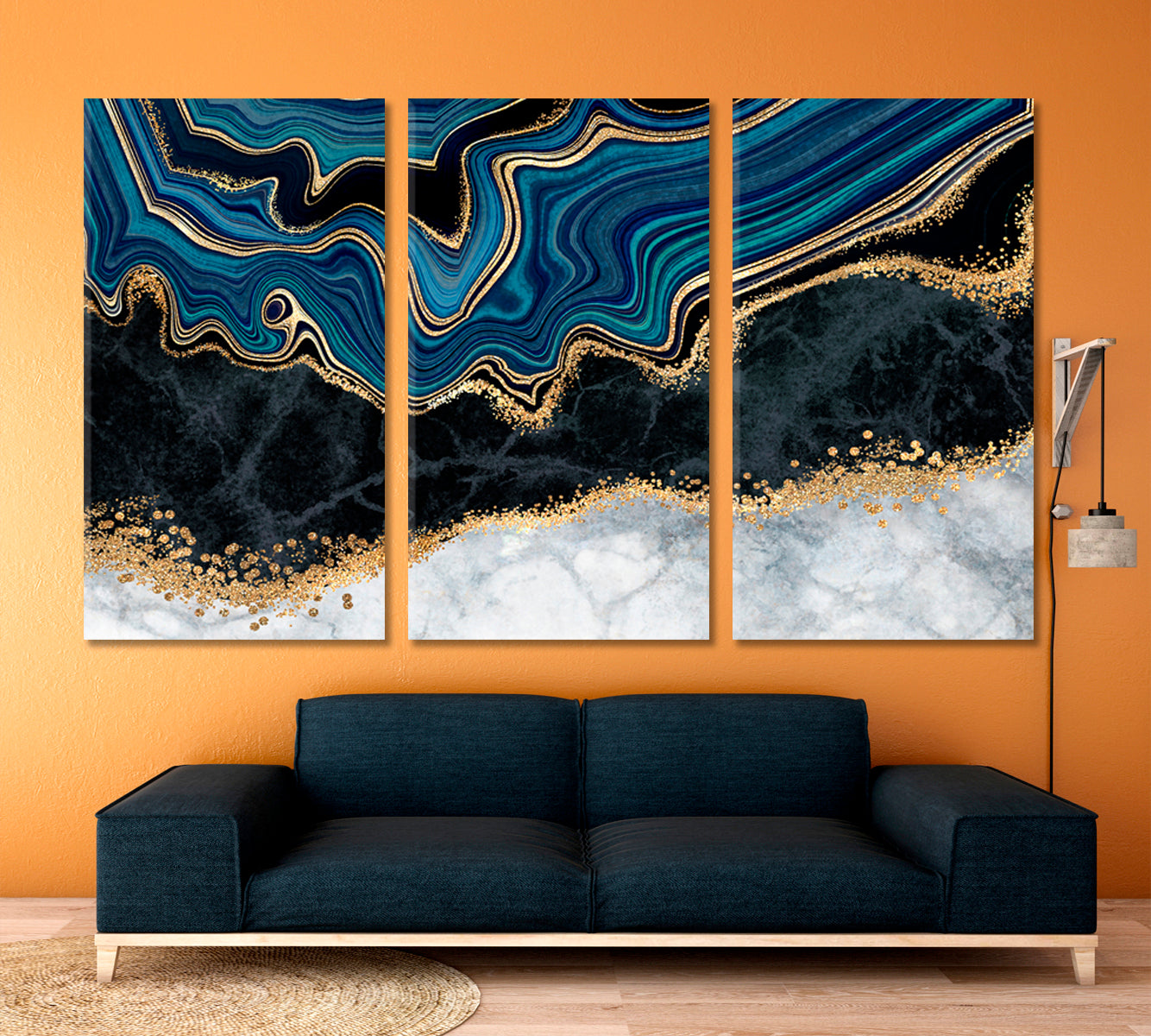 Blue Agate Golden Veins White Black Marble Pattern Abstract Art Print Artesty   