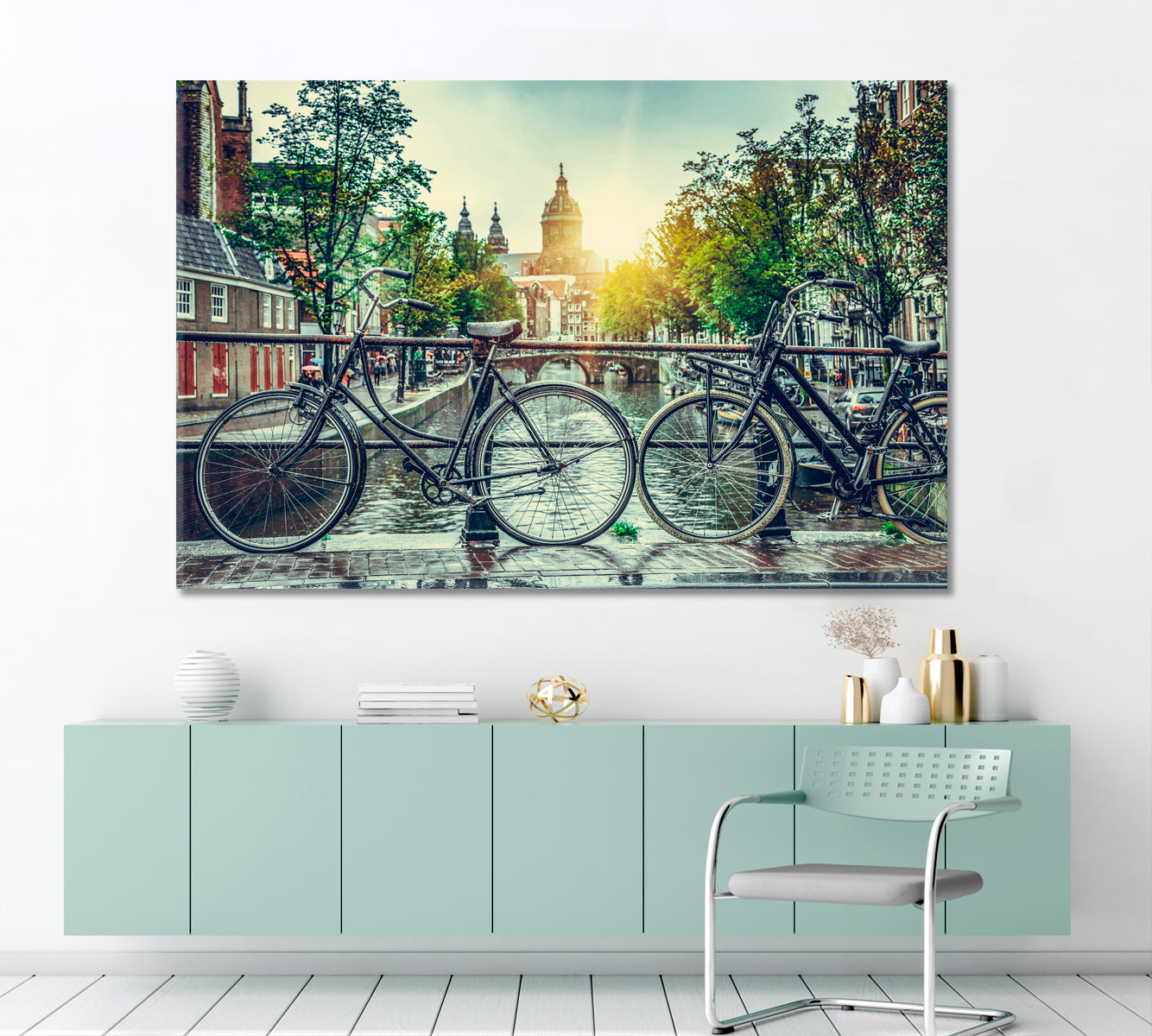 Bicycle Canal Bridge Amsterdam City Netherlands Old Streets Cities Wall Art Artesty   