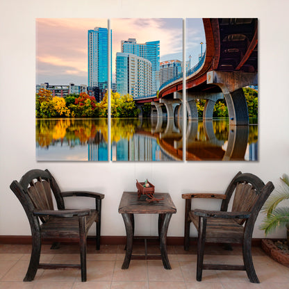 Downtown Austin City Skyline Lady Bird Lake Austin Texas Cities Wall Art Artesty 3 panels 36" x 24" 