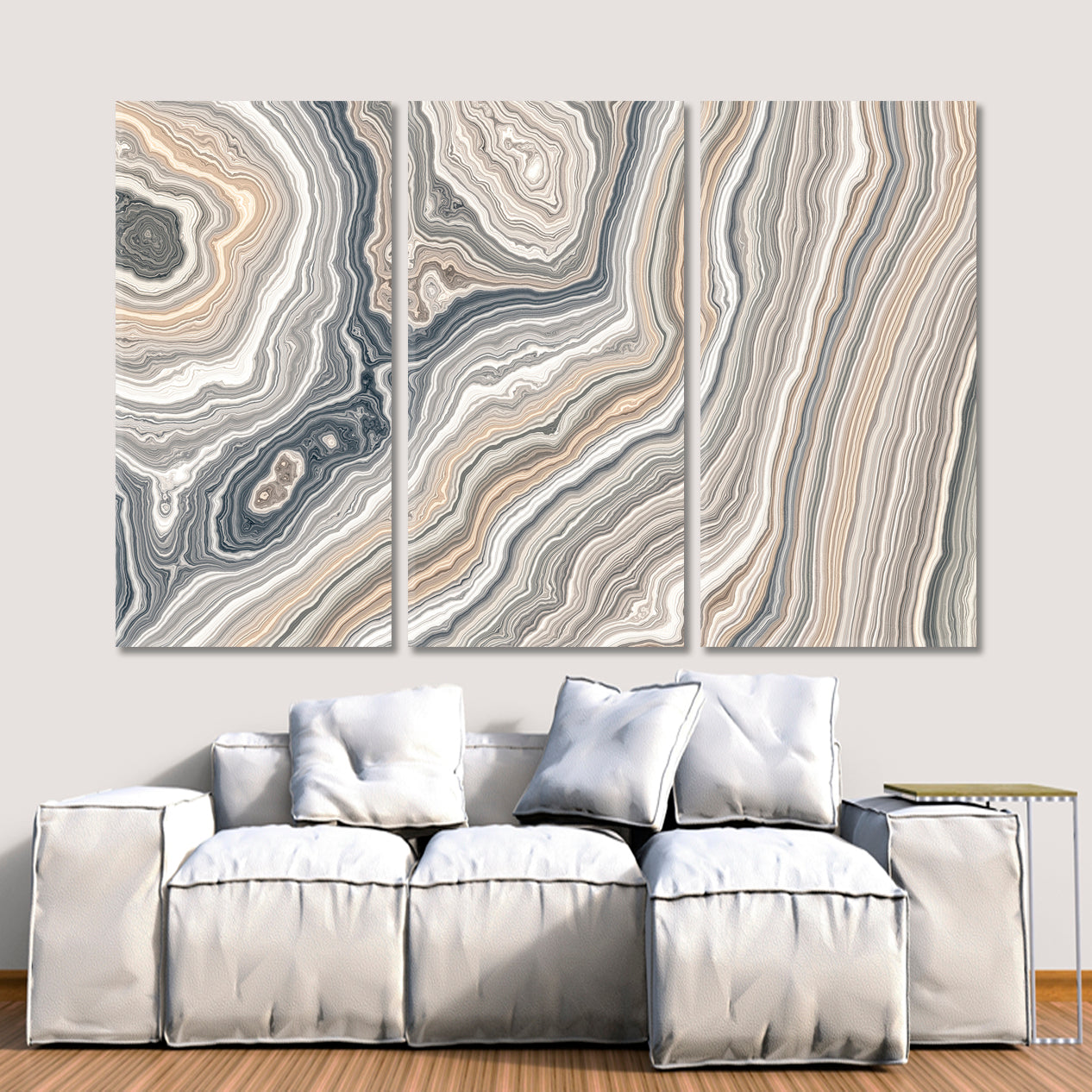 Beautiful Curly Marble Texture Abstract Pastel Grey Beige Swirls Fluid Art, Oriental Marbling Canvas Print Artesty   