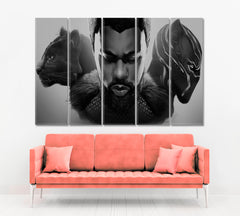 BLACK PANTHER Wakanda Forever B W Art Celebs Canvas Print Artesty 5 panels 36" x 24" 