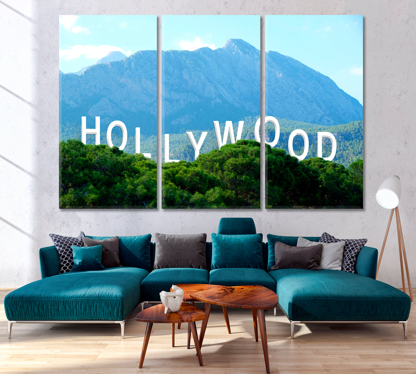 WORLD HOLLYWOOD Hollywood Hills Stunning Landscape Canvas Print Famous Landmarks Artwork Print Artesty 3 panels 36" x 24" 