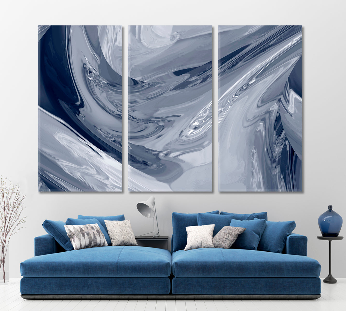 Beautiful Gray Liquid Abstract Chrome Metallic Effect Poster Fluid Art, Oriental Marbling Canvas Print Artesty   