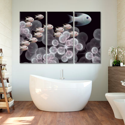 INNER UNIVERSE Live Organism Molecules And Schooling Fish Abstract Fantasy Nautical, Sea Life Pattern Art Artesty   