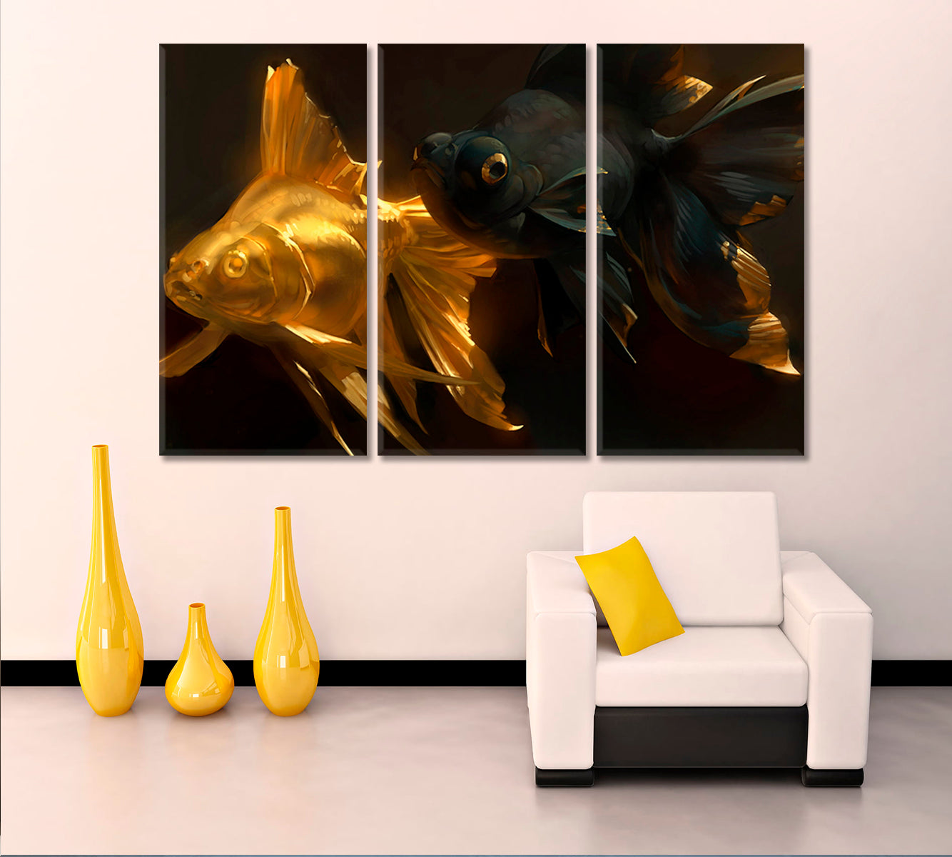 Goldfish That Grants Wishes Poster Nautical, Sea Life Pattern Art Artesty 3 panels 36" x 24" 