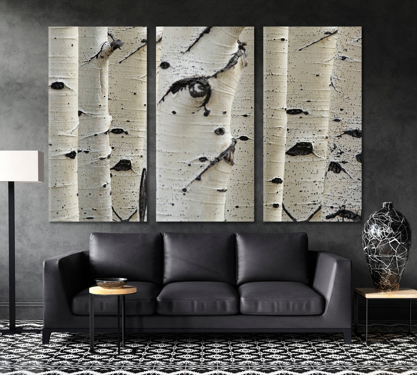 Birch Trees Row Close-up Trunks Nature Wall Canvas Print Artesty 3 panels 36" x 24" 
