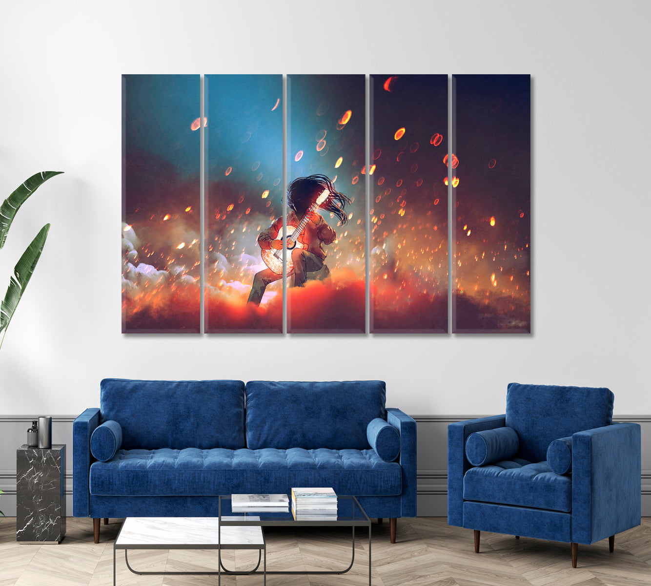 SURREAL Mysterious Man Playing the Glowing Guitar in the Smoke Surreal Fantasy Large Art Print Décor Artesty   