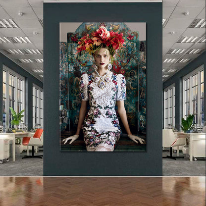 Flower Crown |  Beauty Salon Concept Woman Fashion Hair Design Canvas Print -  Vertical Fashion Canvas Print Artesty   